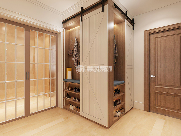 美式風格玄關谷倉門設計裝修效果圖