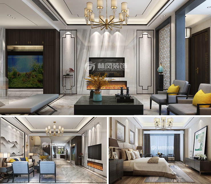 沈陽(yáng)星河灣400平新中式風(fēng)格裝修效果圖