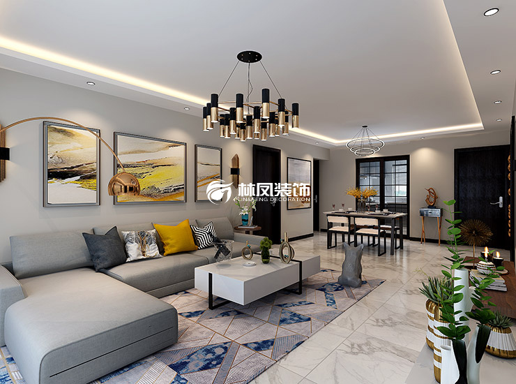 輕奢風格筒燈+吊燈裝修效果圖